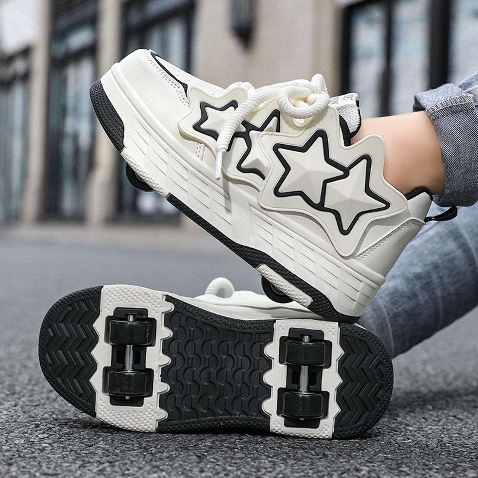 Hixingo Kinder Schuhe mit Rollen, Rollschuhe Schuhe für Mädchen, Abriebfest Skateboardschuhe 2-in-1-Multifunktional Sneaker 30-40 EU