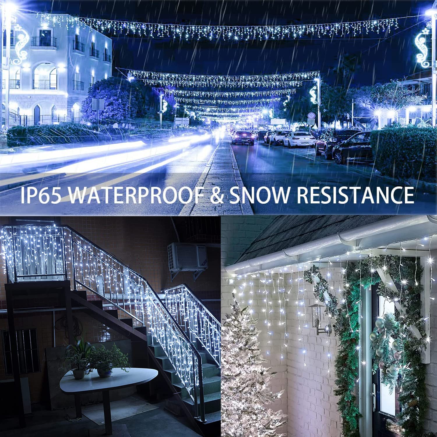 KINGCOO Luci solari a forma di ghiacciolo di Natale, impermeabili, 10 m, 300 LED, con 60 gocce e 8 modalità, telecomando per Natale, camera da letto, feste di nozze, finestre, decorazione da parete