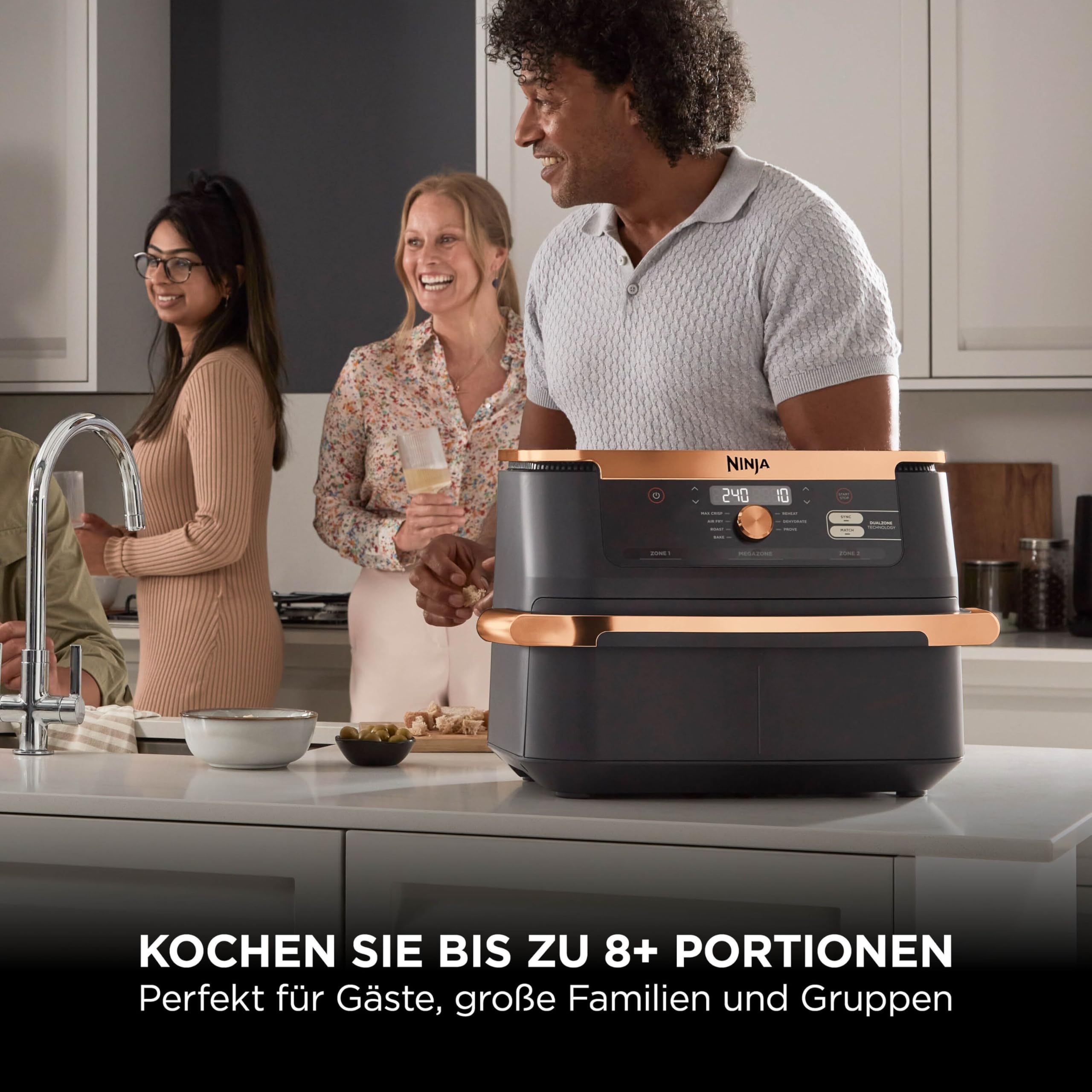 Ninja Foodi FlexDrawer Dual Zone Heißluftfritteuse 10,4-Fach AF500EUCP Schwarz Kupfer