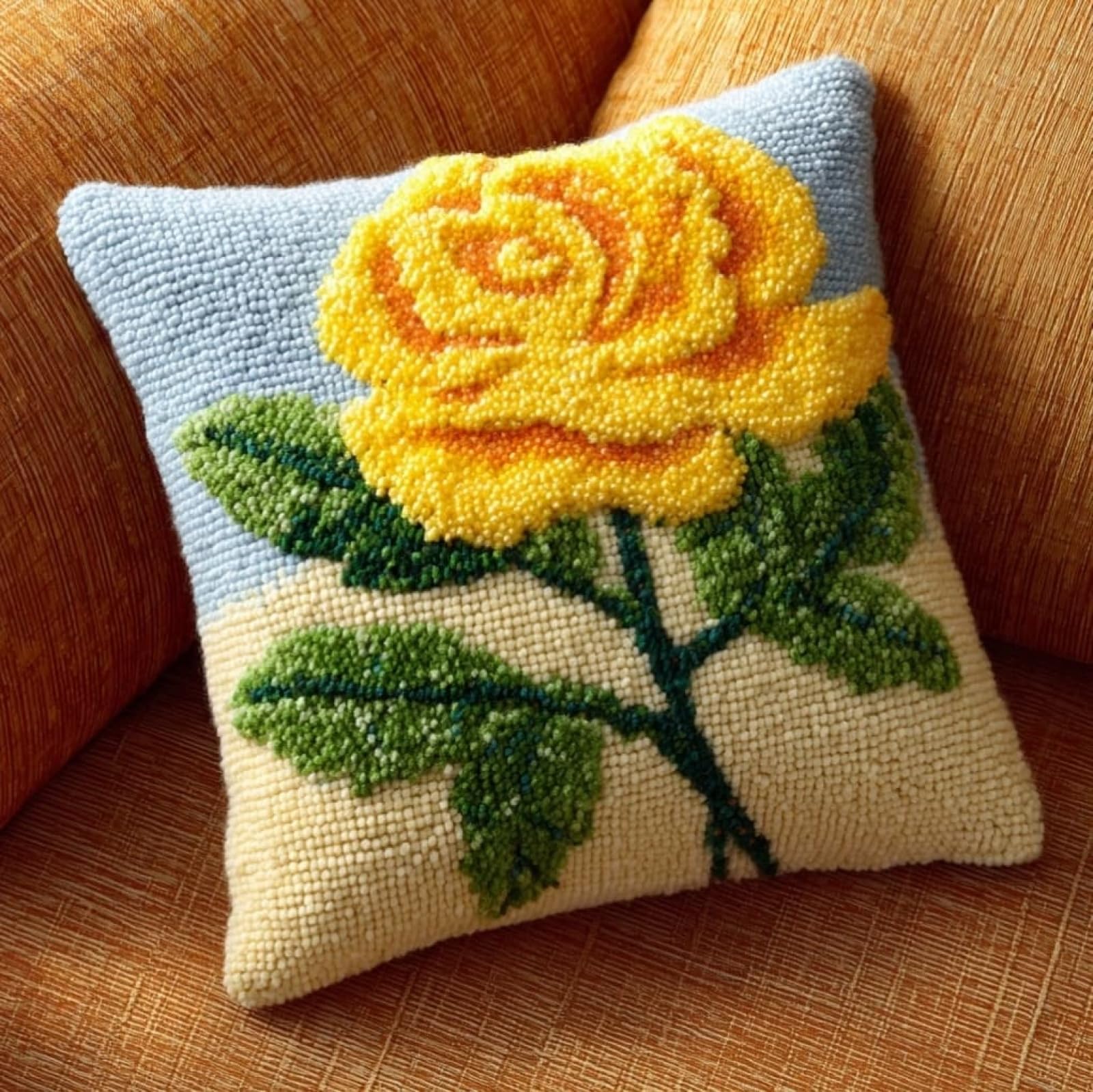 WallustrioaW 43x43cm Latch Hook Pillow Cover Kit,Yellow Roses