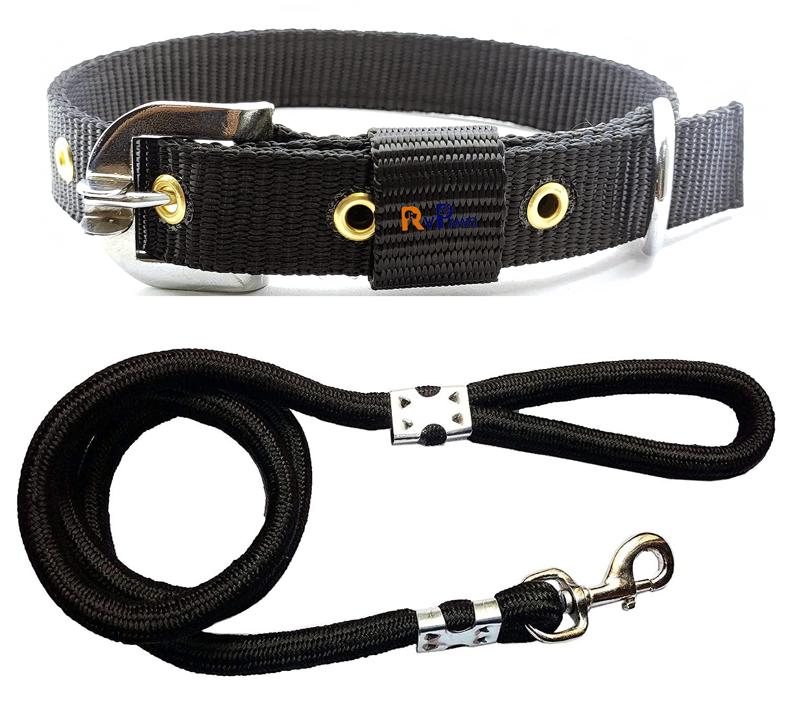 RvPaws (Combo of 2) Dog Rope Leash & Collar Set Nylon for Large Dogs Collar Width 1 Inch (Black) (B09TWGD96X) Amazon Price History, Amazon Price Tracker