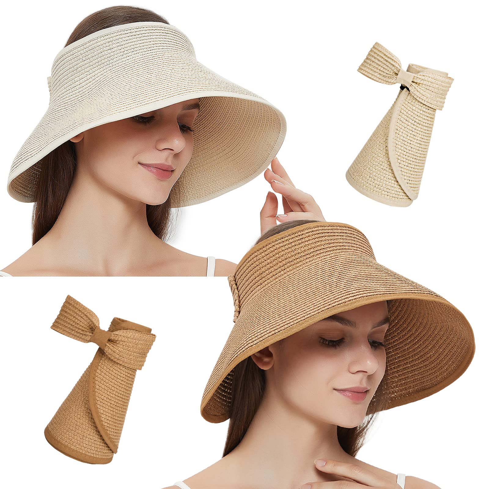 MAYLISACC Sombrero de Visera Plegable Verano Sombrero para el Sol Mujeres con Bowknot para Damas UPF50