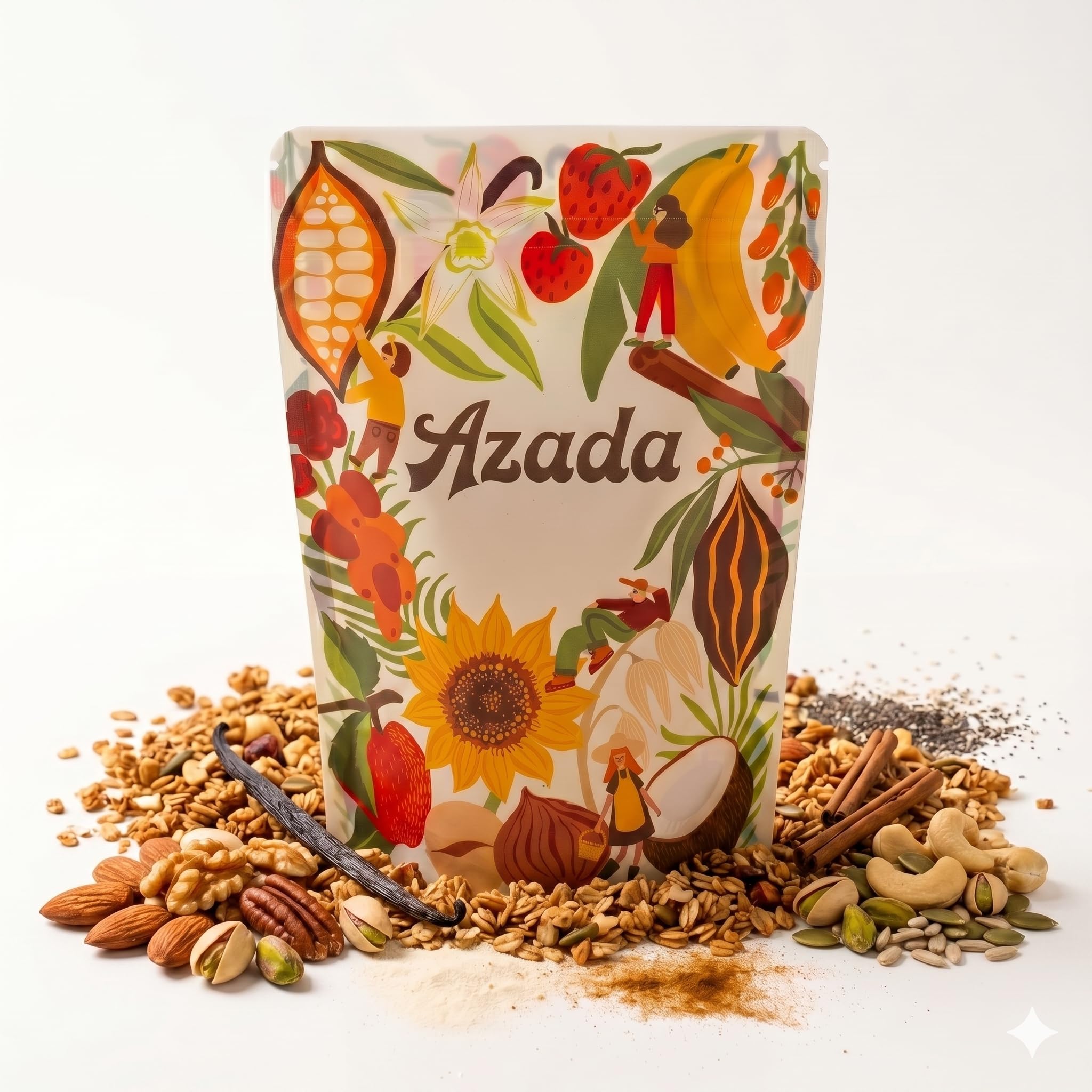 AZADA Granola Proteica con Frutos Secos Sin Azúcar – Cereales Proteicos Integrales con Frutos Secos, AOVE y Superalimentos – Granola Proteica Alta en Fibra y Proteína, Sin Gluten - 350g