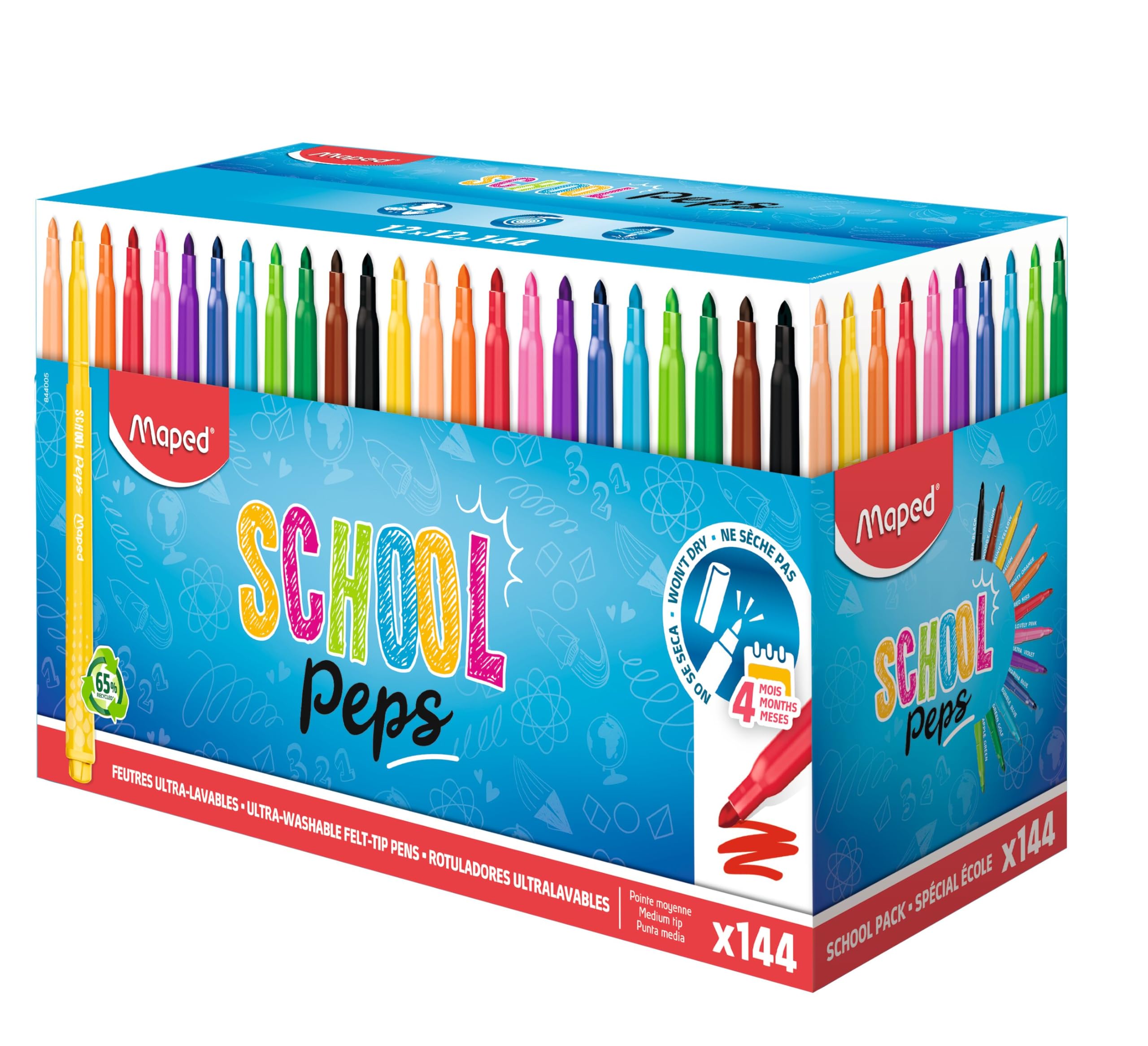 Maped - 144 Feutres School Pep's Long Life - Fourniture Scolaire - Lavable
