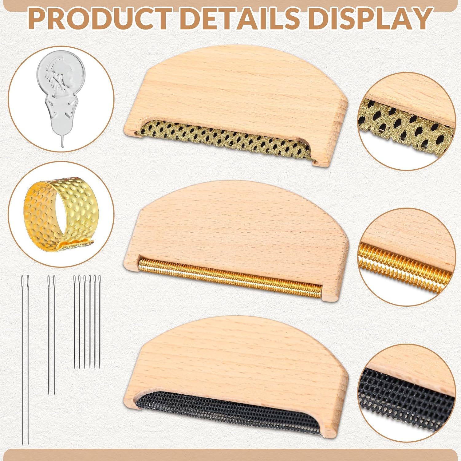 LemonRoad 3 Pcs Wooden Lint Comb 3 Styles Manual Portable Sweater Comb Manual Fabric Shaver with Sewing Needles Pill Remover Wooden Pilling Fuzz Remover Complete Garment Repair Kit for Clothing Care