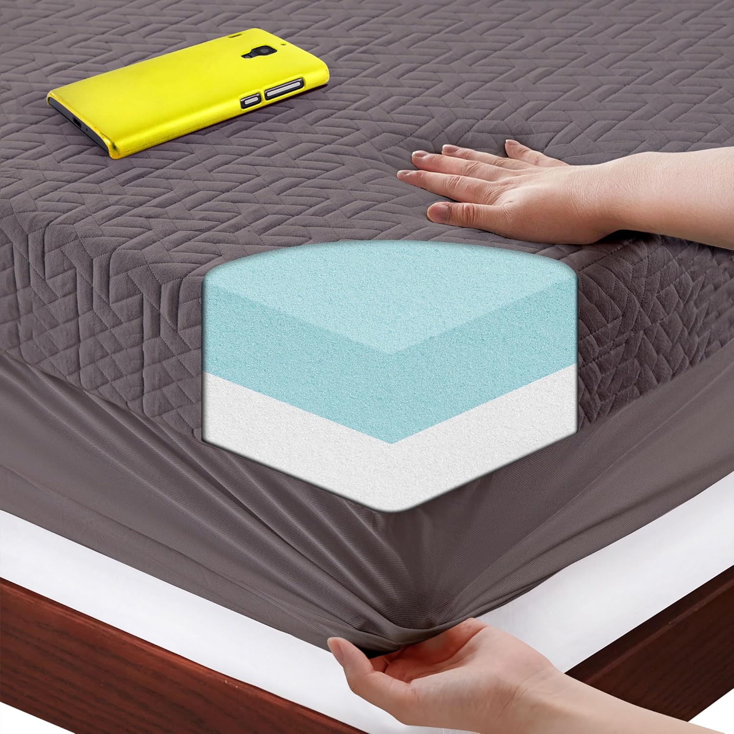 BedLuxury Mattress Topper Memory Foam 4 Inch Full Size Gel Mattress Pad Cover with