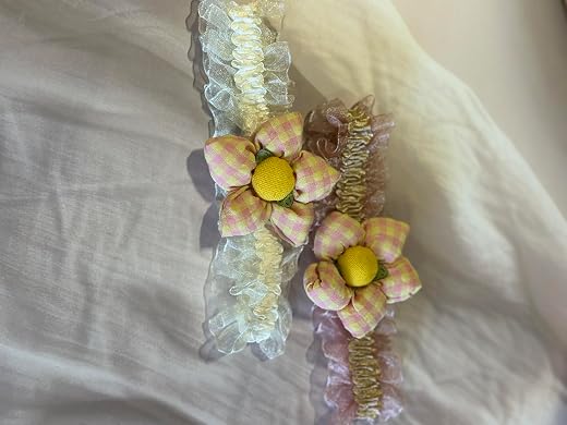 Baby Flower Headband with Gingham Detail, Soft Organza Elastic Hair Band for Infants &amp; Toddlers, Perfect for Playdates, Bi...