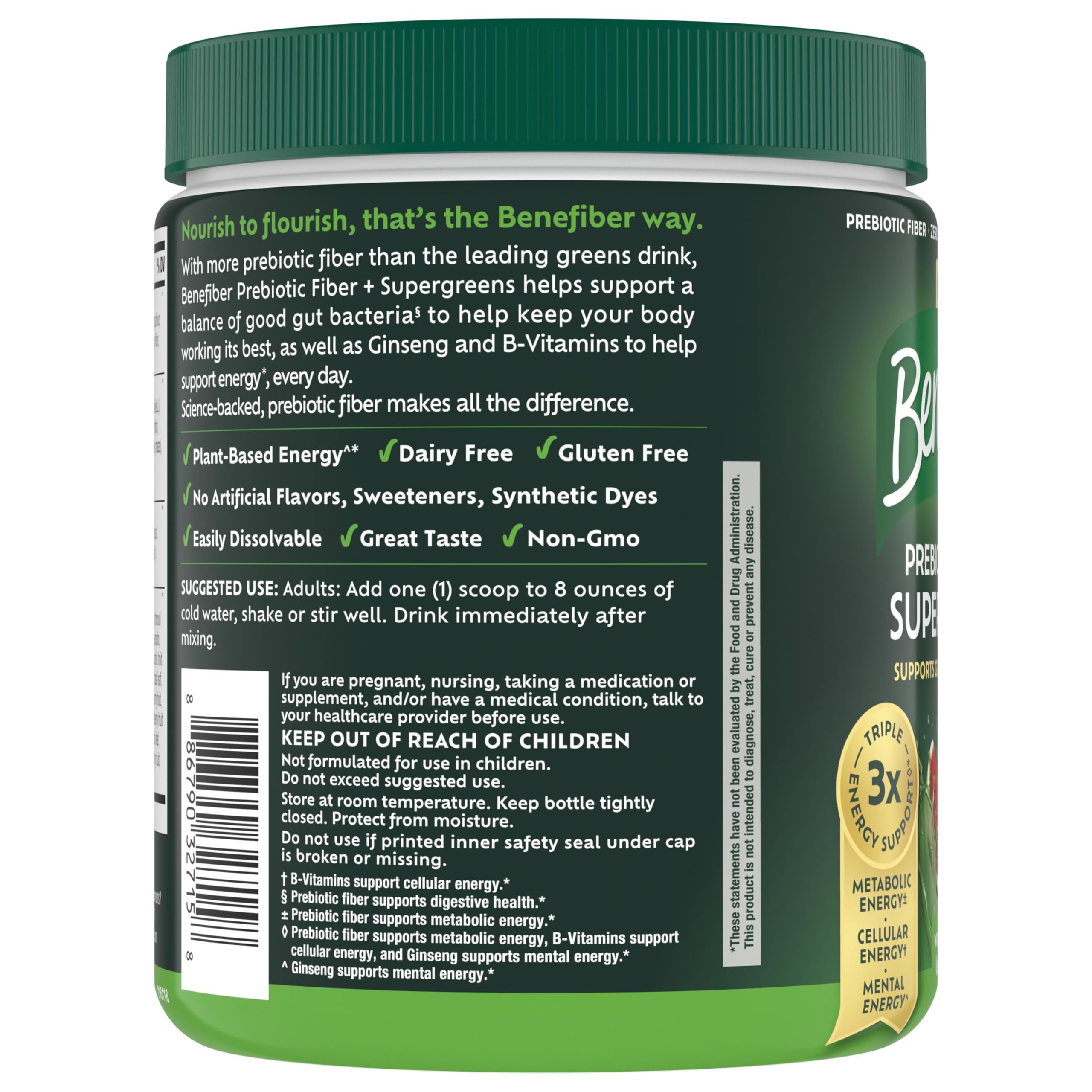 Benefiber Prebiotic Fiber + Supergreens, Watermelon Lemonade Flavor, 8.8 oz — Amazon image 14