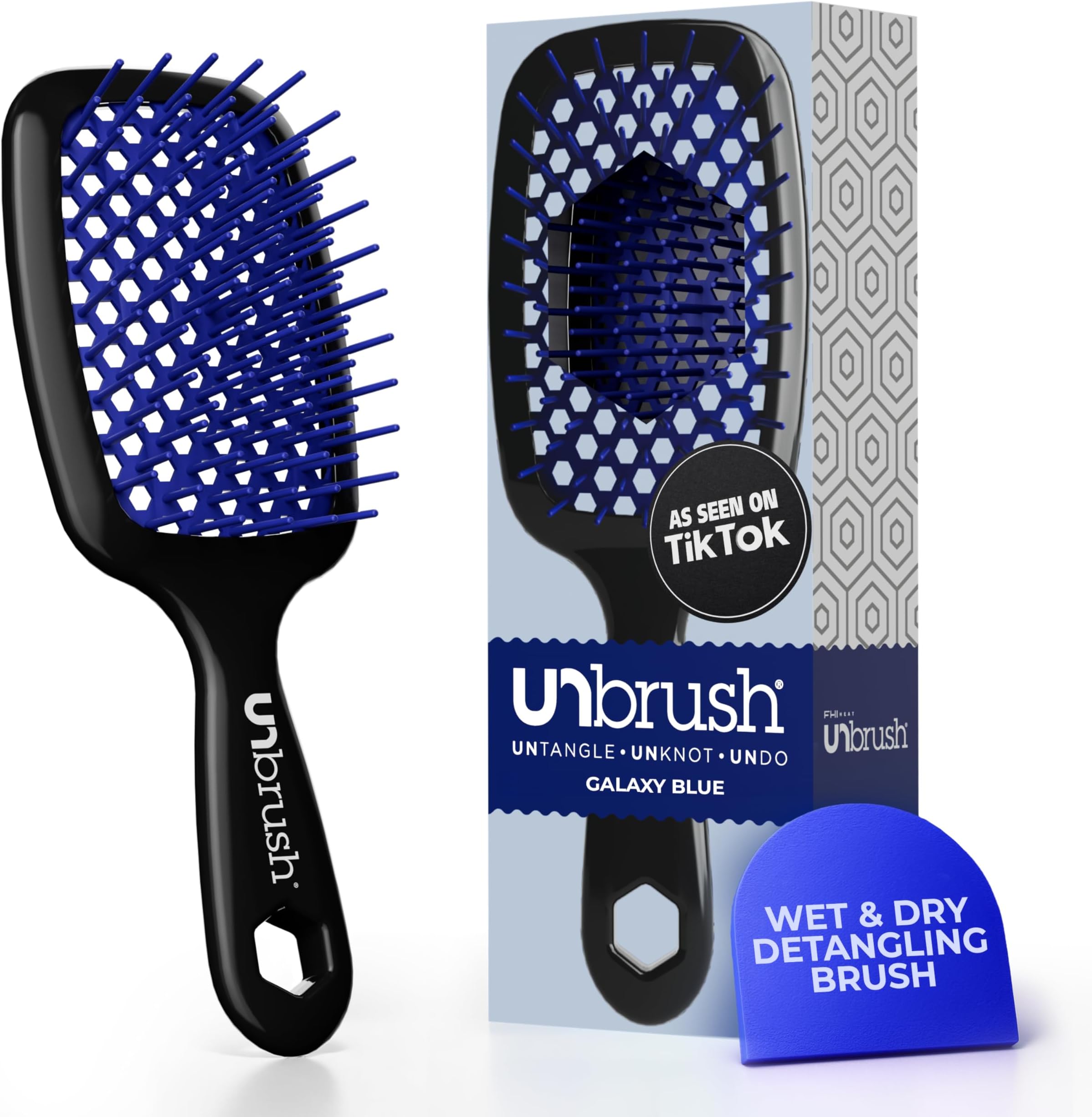 FHI Heat UNbrush Detangling Brush for Pain-Free Brushing on All Wet or Dry Hair Types — Durable DuoFlex Anti-Static Bristles, Lightweight Handle, Vented Hair Brush