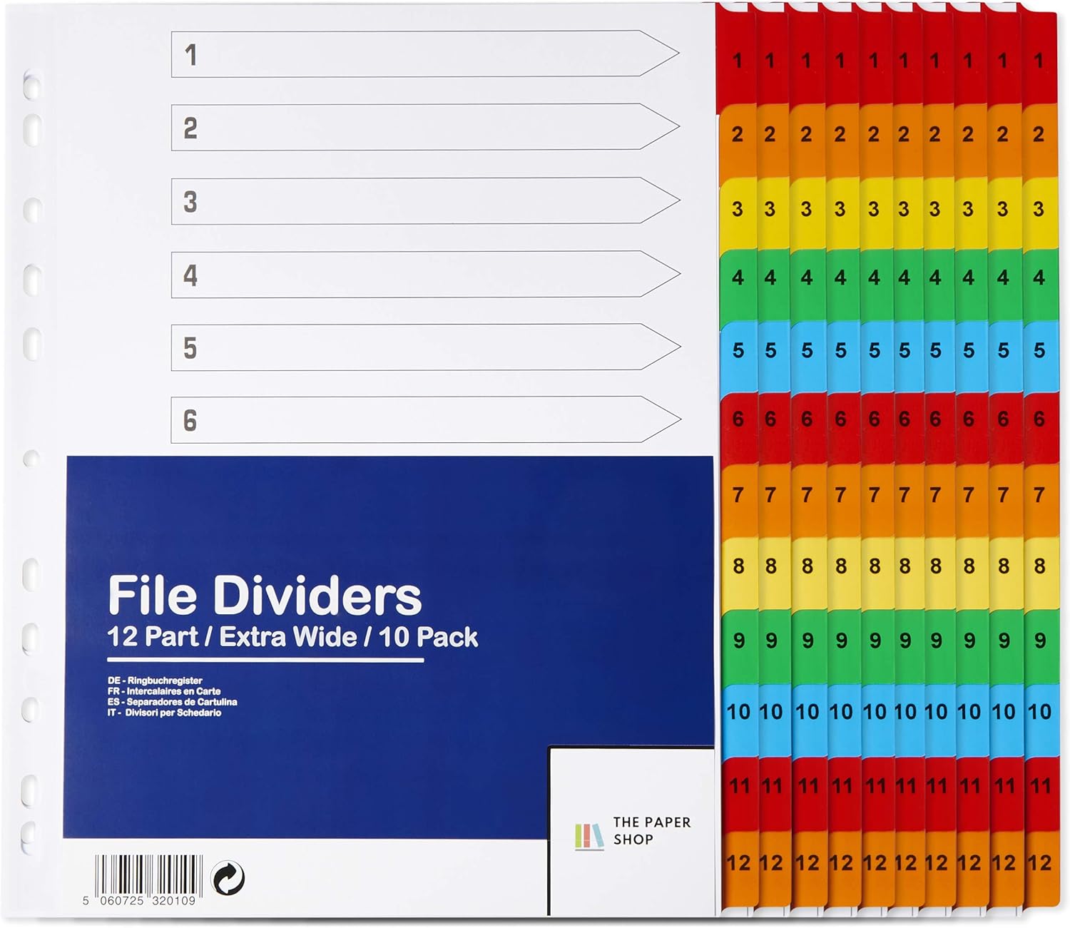[10 Pack] Binder Dividers with Tabs A4 Extra Wide Numbered 1-12 Tabs | Dividers for 3 Ring Binder | for Organization Pages in 3 Ring Binder Dividers with tabs - The Paper Shop