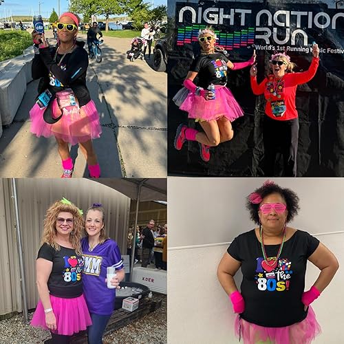 Miniatura 5 de Conjunto de accesorios de disfraz de los años 80 para mujer, camiseta, pantalones cortos, falda tutú, calentadores de piernas para fiesta Neno