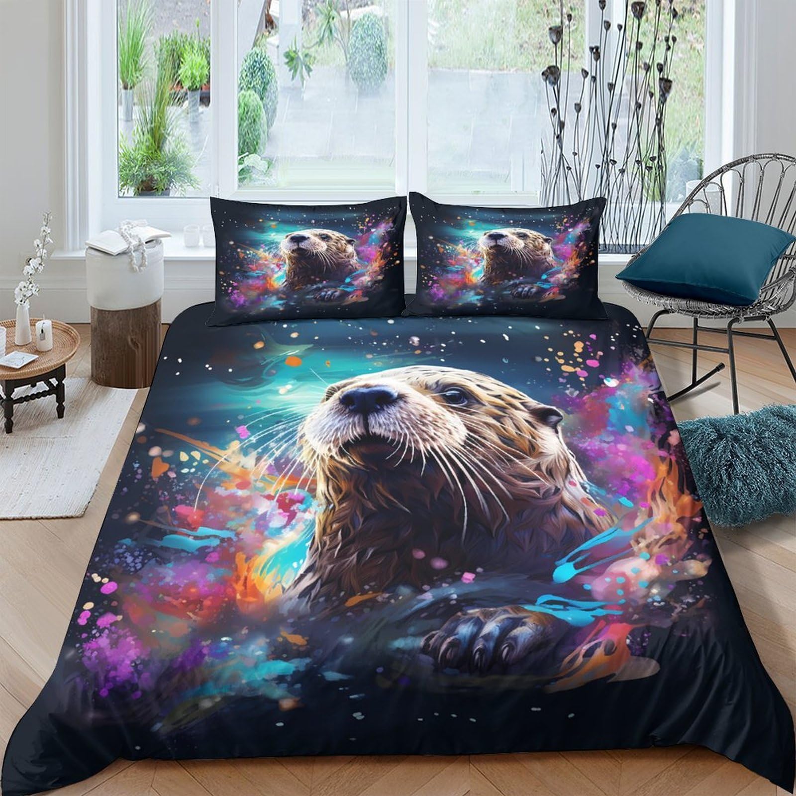 Ctjqhvkz Style-5 3D Printed Colorful Otter Fitted Sheet Microfiber Soft Breathable Galaxy Mattress Cover For Bedroom Dorm Decor Single（135X200cm）