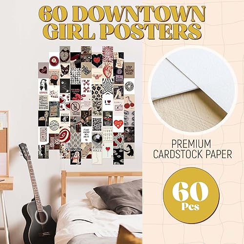 Miniatura 2 de 60 piezas de decoración de habitación de chicas del centro, pósteres Grunge de Coquette Y2k 2000, arte de pared de música retro para dormitorio,