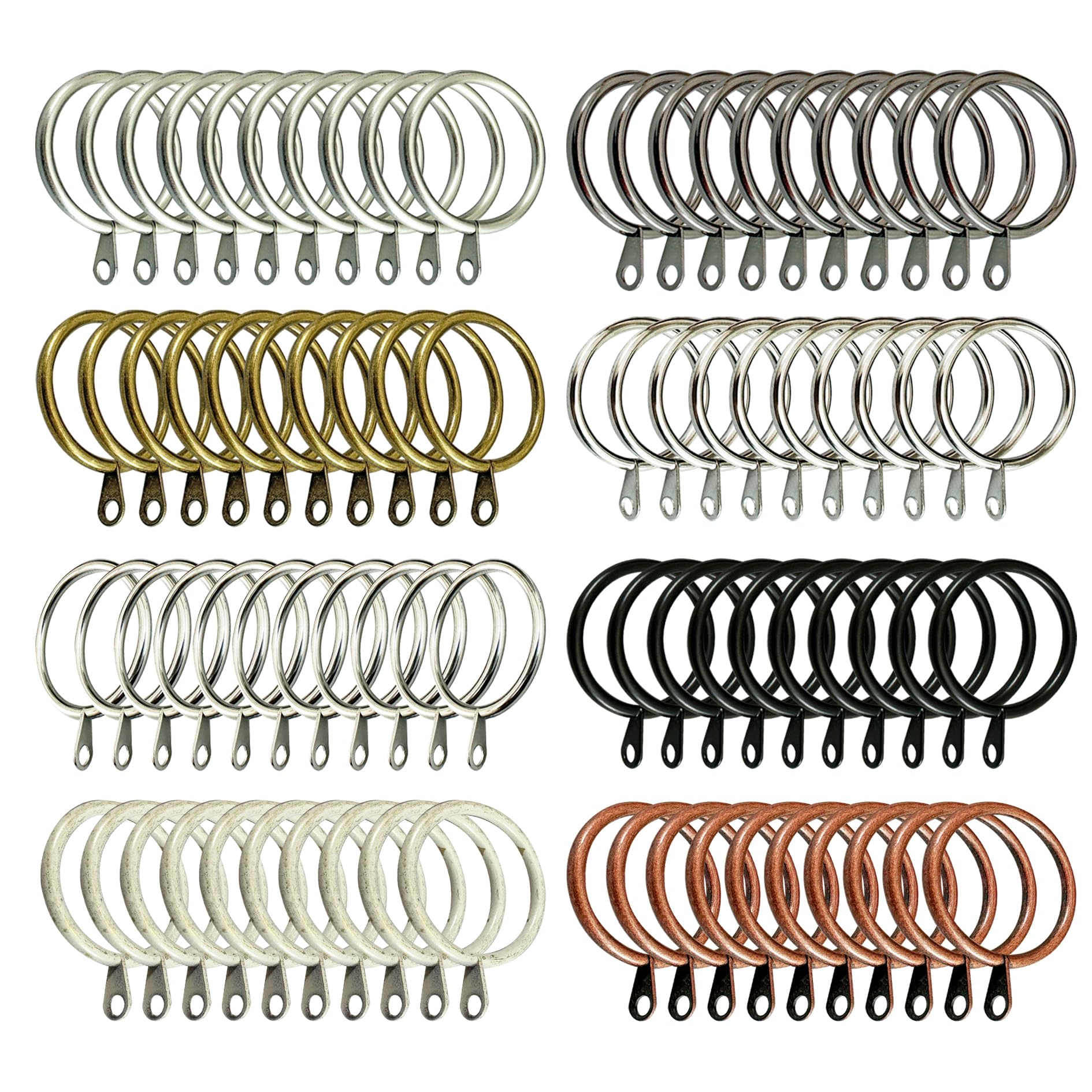 Metal Curtain Rings Hooks For 25mm - 28mm Diameter Curtain Pole, Chrome, Black, Brass, Copper (Antique Brass, 30 Rings)