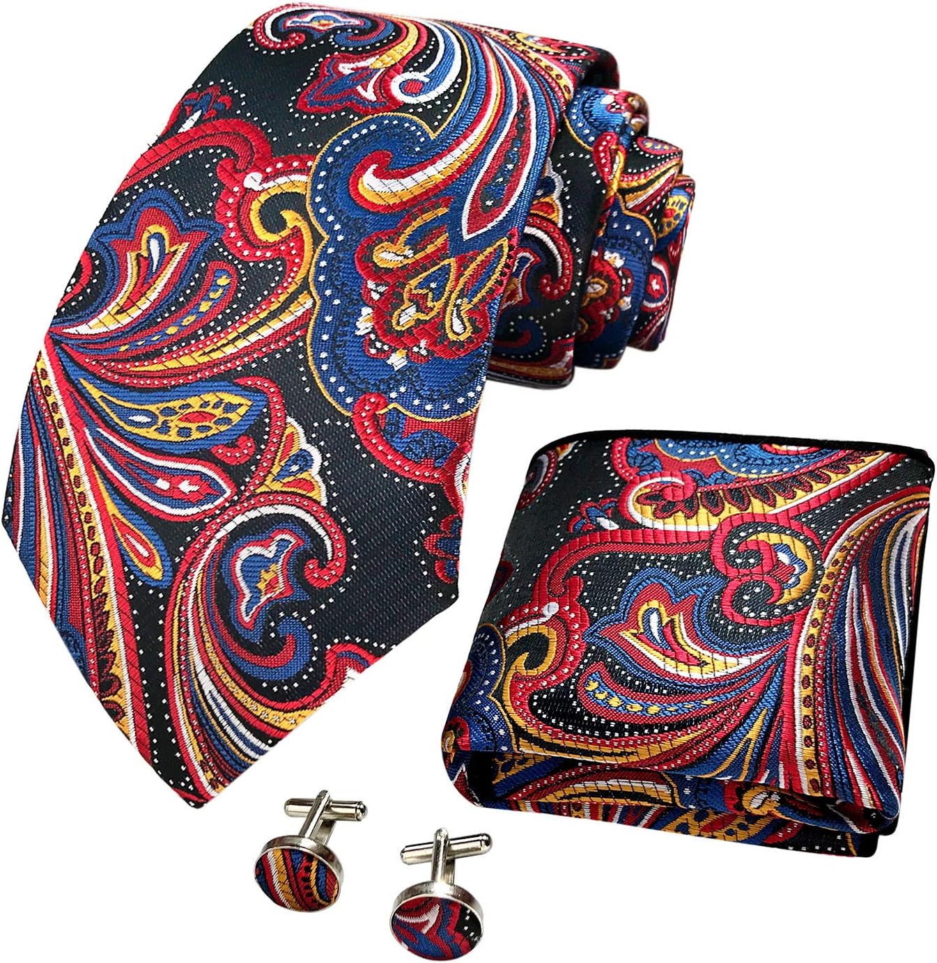 CANGRON Men Tie Multi-colored Paisley Necktie Pocket Square Cufflinks Tie Set LSP8CH