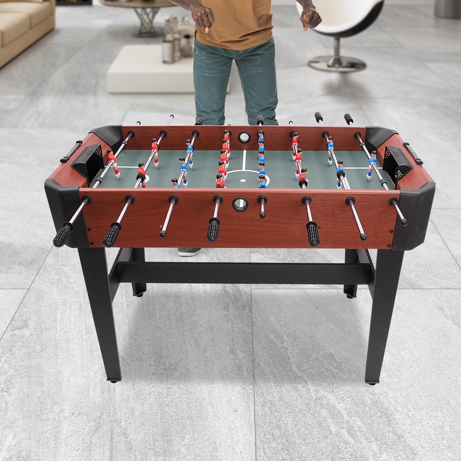 Table de baby-foot avec 8 barres de jeu, table de baby-foot autoportante en acier et matériaux MDF, peu encombrant, pour divertissement familial, chambre d'enfant, salle de jeux, bureau, salle de