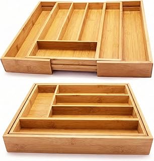 Bambu Ayarlanabilir Çekmece İçi Kaşıklık | Genişletilebilir Çatal Bıçak Organizeri | Doğal, Hijyenik ve Çevre Dostu Mutfak...