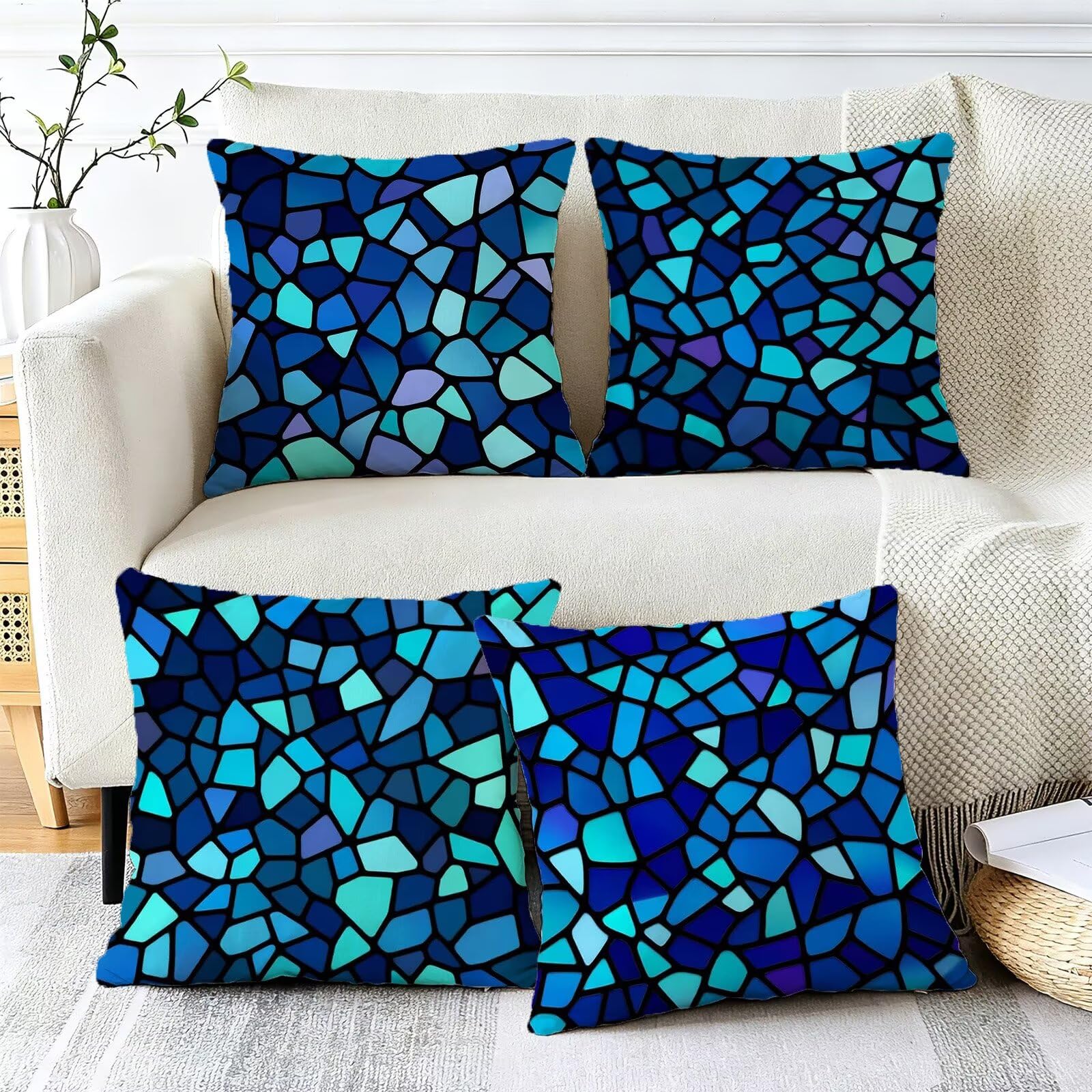 Cojines Exterior Azul Funda Almohada 45x45 Impermeables Juego de 4, Cod-507