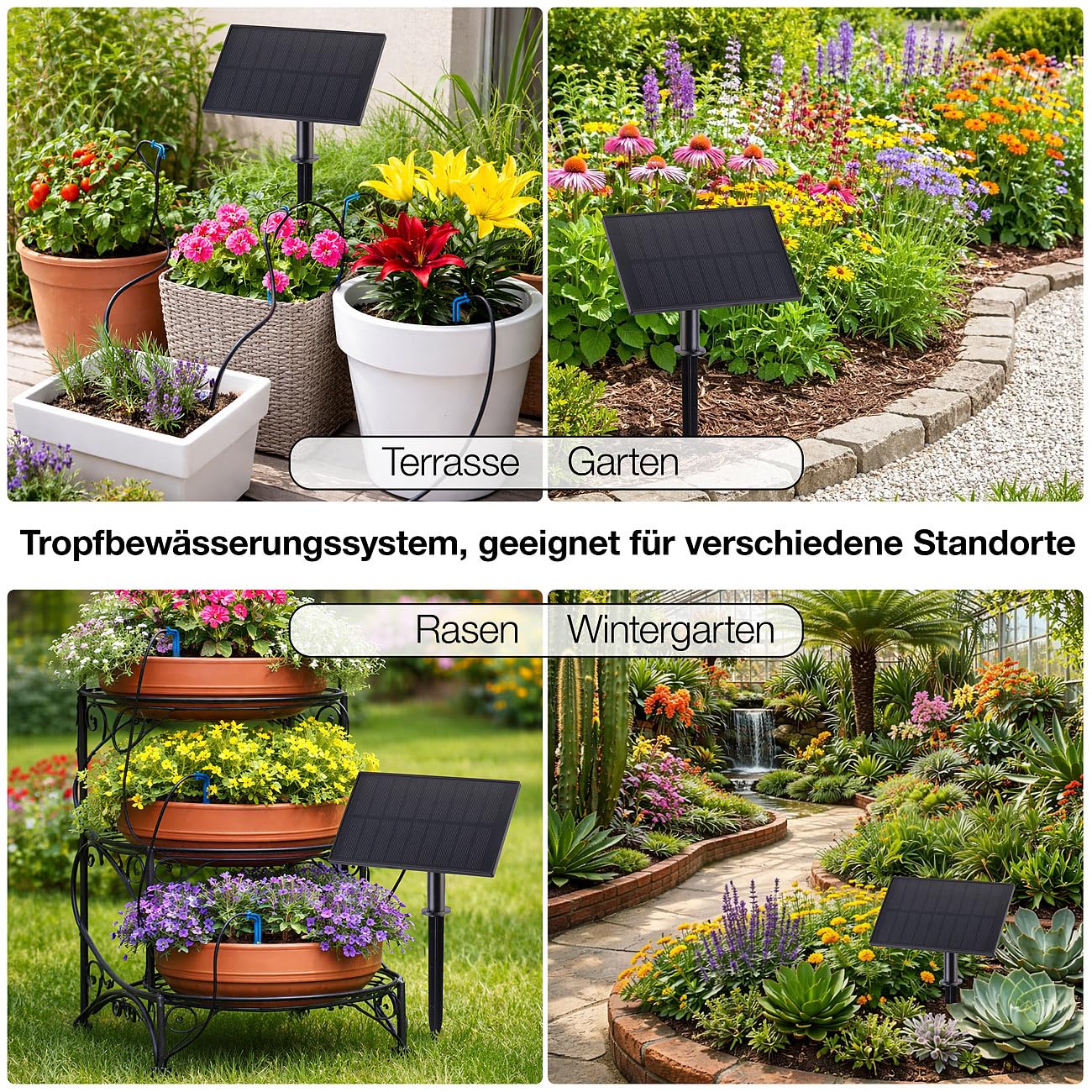 Royal Gardineer Bewässerung Solar: 2er-Set Solar-Bewässerungssysteme für 30 Pflanzen, bis 45 l/Std., LCD (Bewässerung System Gewächshaus, Solarbetriebene)