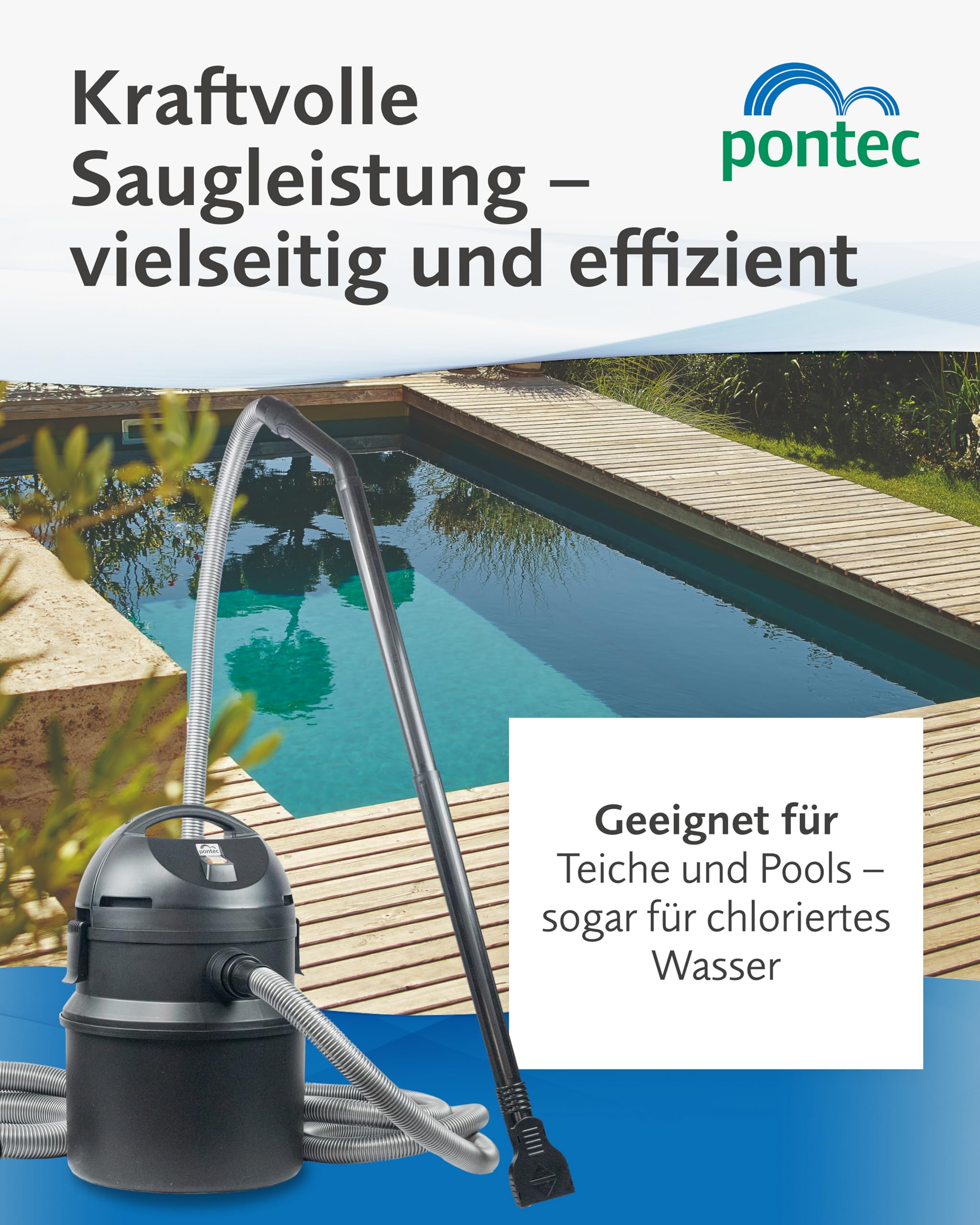 Pontec Pondomatic Teichschlammsauger (1400 W) Teichsauger Schlammsauger Teich für einen Sauberen Teichboden, 30 L Auffangvolumen, Inklusive 3 Düsen und 4 M Kabel, 2 Jahre Garantie, Deutsche Technik