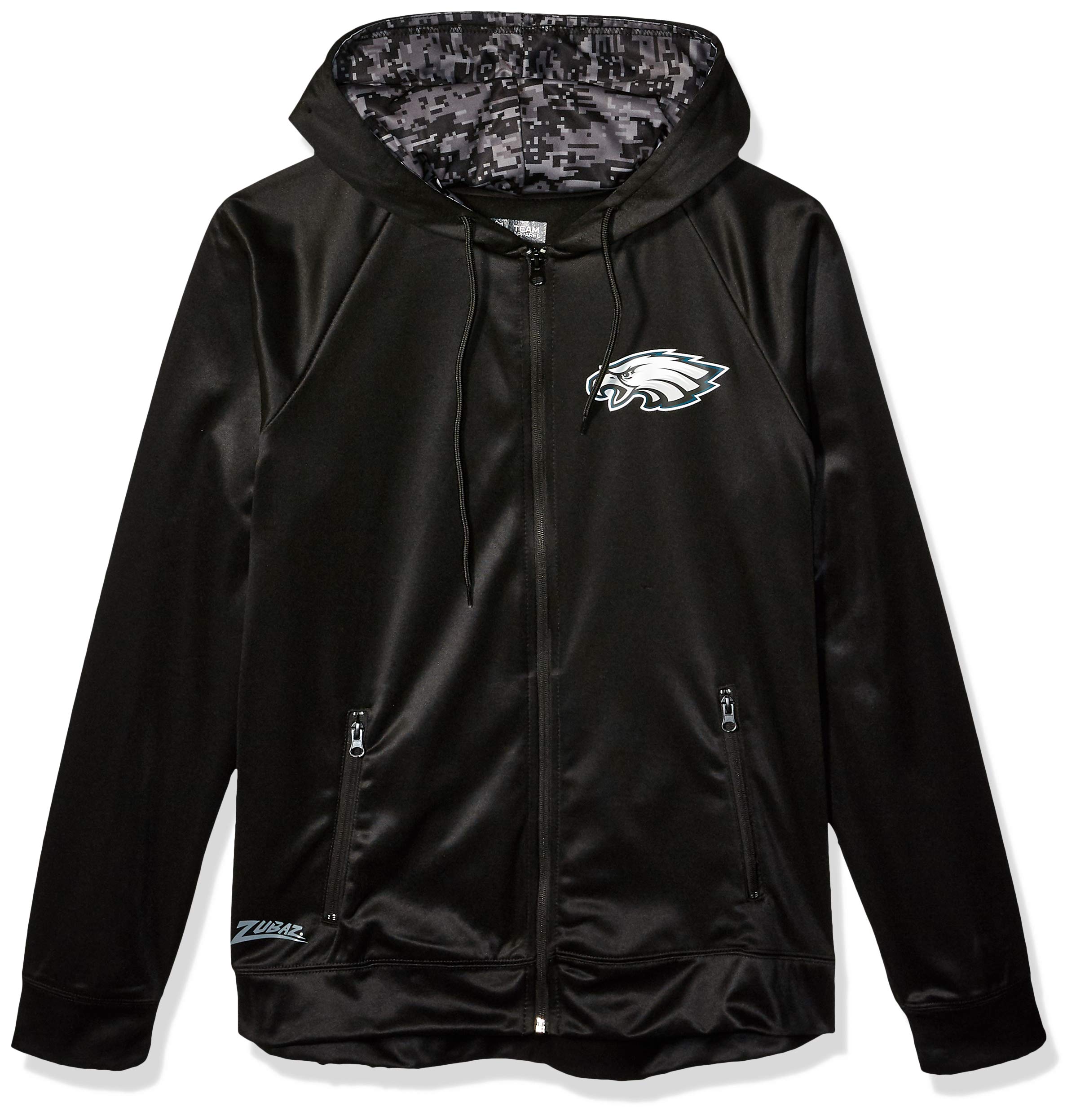 Officially Licensed Zubaz Men's NFL NFL Men's Full Zip Black Hoodie, Philadelphia Eagles, Size Small