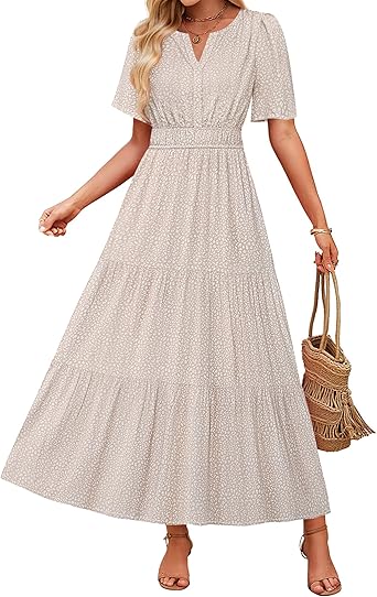 ZESICA Womens 2026 Summer Spring Floral Boho Maxi Dresses Casual Short Sleeve V Neck A Line Flowy Beach Vacation Dress