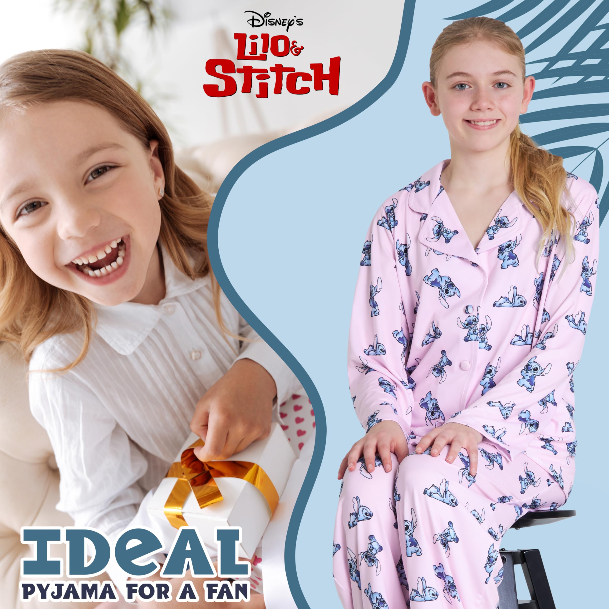 Disney Stitch Pigiama Bambina - Pigiama Ragazza 7-14 Anni Lungo con Bottoni - Gadget Stitch Regalo per Bambine