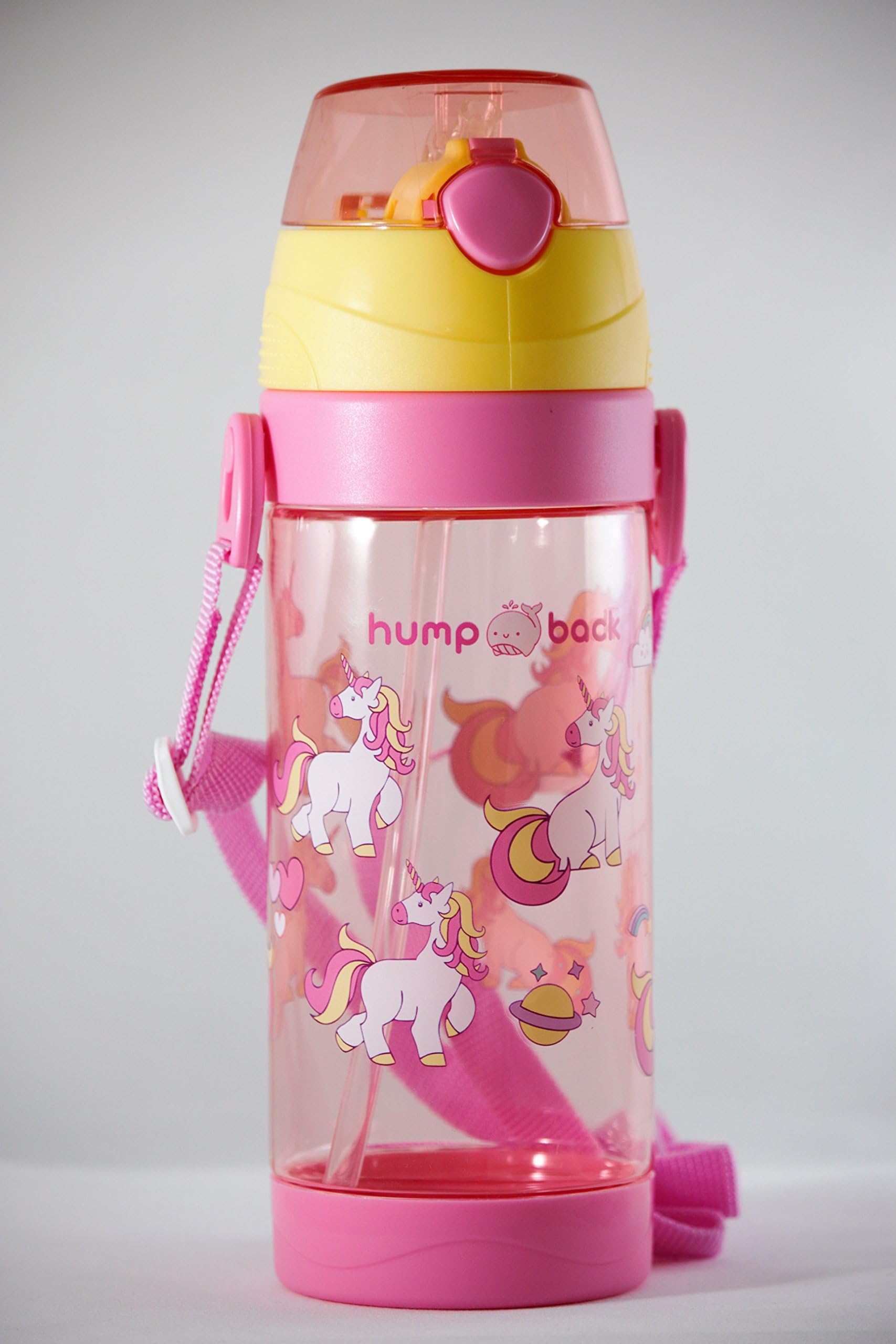 Humpback Unicorn kids water bottle 550ml/18.6oz with strap (pink) BPA free/Tritan food grade