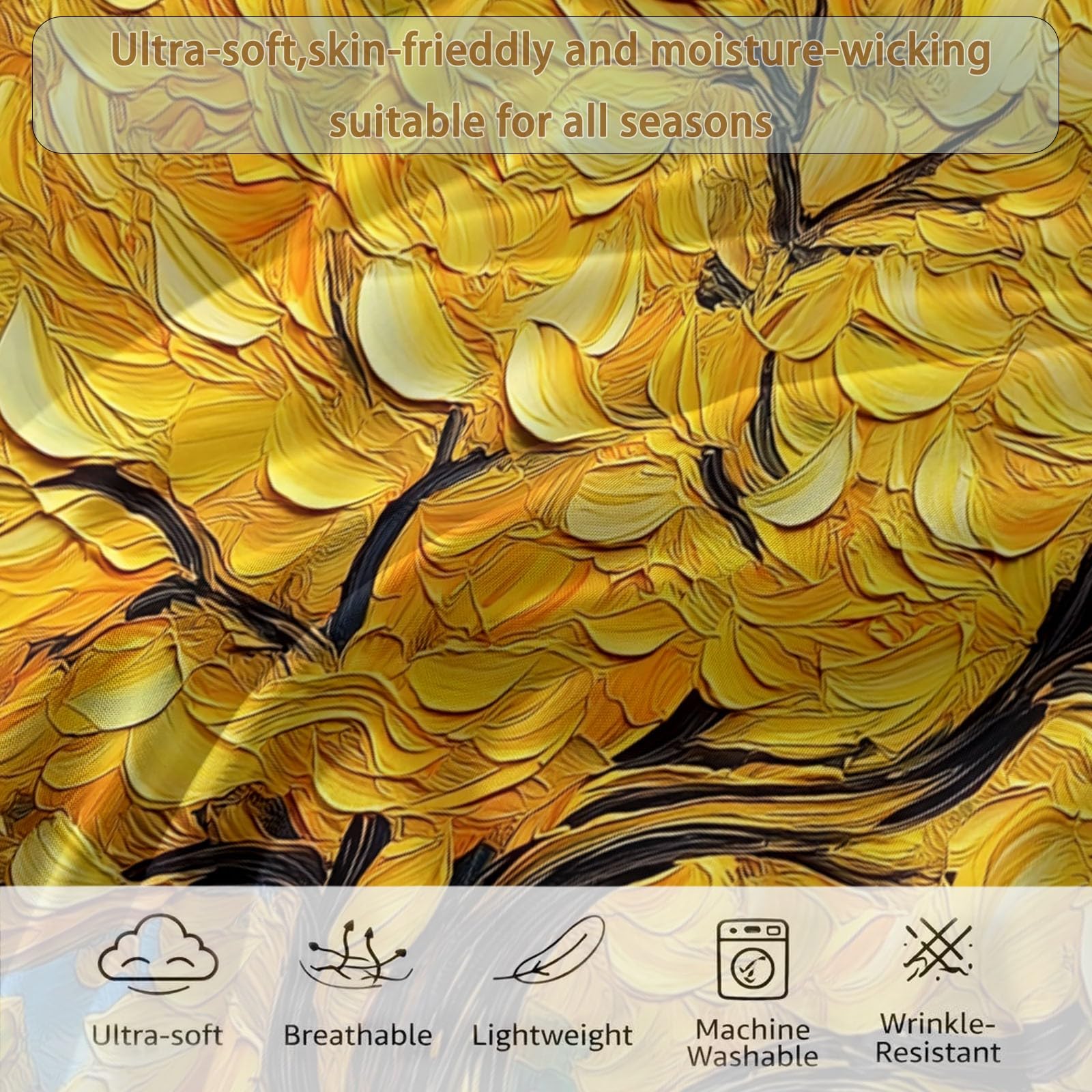Edredón de pintura al óleo, árbol de la vida, hojas 240 x 260 cm, oro impresionista, edredón transpirable, multicolor, edredón transpirable, edredón y funda acolchada lavable