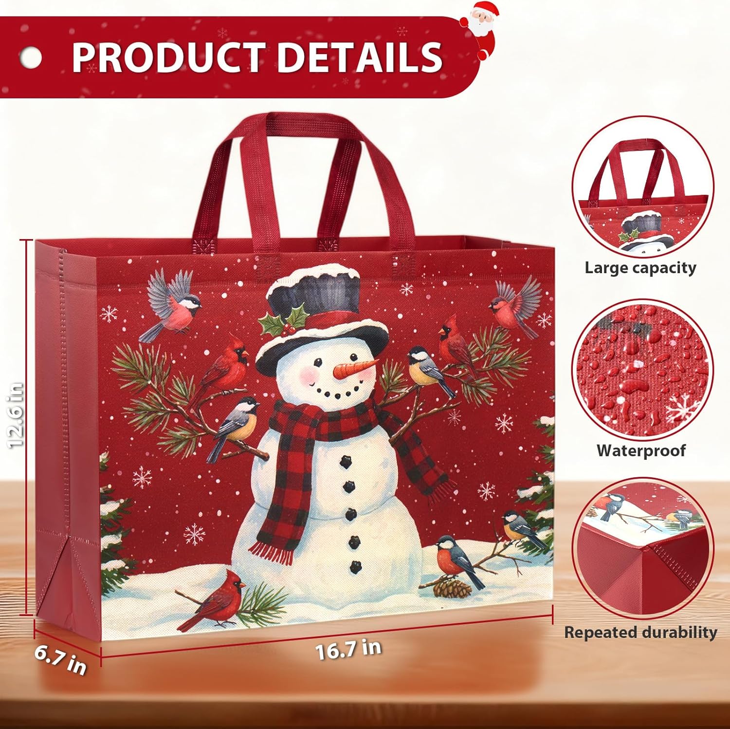 YANGTE 12 Pack Extra Large Christmas Gift Bags with Handles, Reusable Non-Woven Christmas Bags for Presents Wrapping Holiday Xmas Party Favors Supplies(16.7" x 12.6" x 6.7") 12P Extra Large