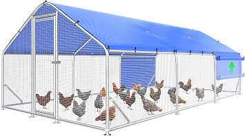 Sino Luban Large Metal Chicken Coop Run with Hardware Cloth Heavy Duty for 30 Chickens/Ducks, Chicken Runs for Yard with Waterproof Cover, Chicken Enclosure Pen Outdoor, Walk-in Poultry Cage
