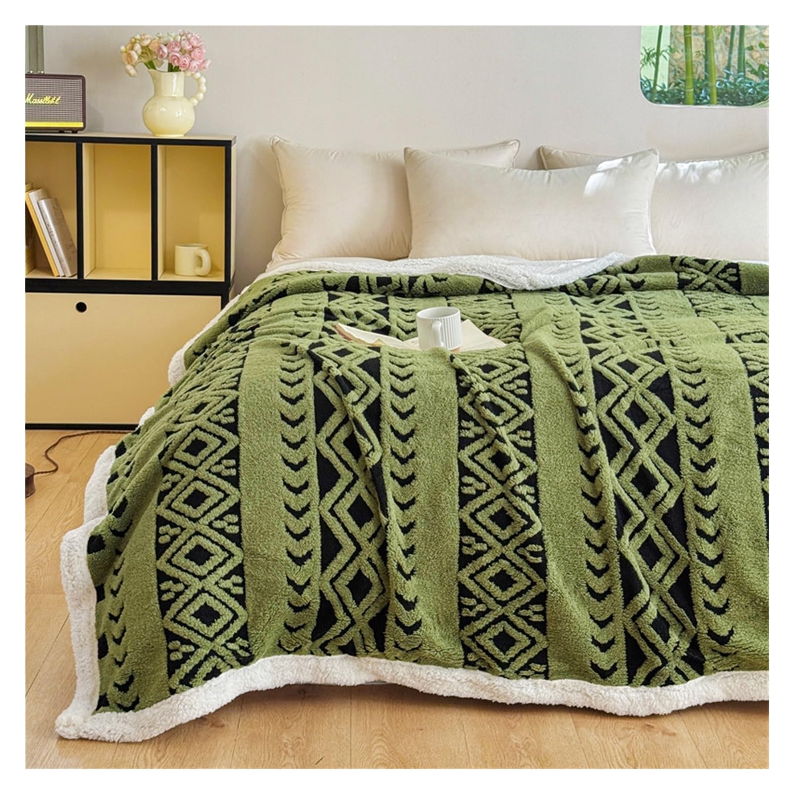 Couverture douce jacquard vert 200x230cm pour canapé et lit