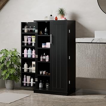 Shintenchi Kitchen Pantry Cabinet,5 - Layer Storage Cupboard with Adjustable Shelves for Organizing and Storing Food Items,47'' Versatile Buffet Sideboard for Kitchen, Bathroom and Laundry,Black