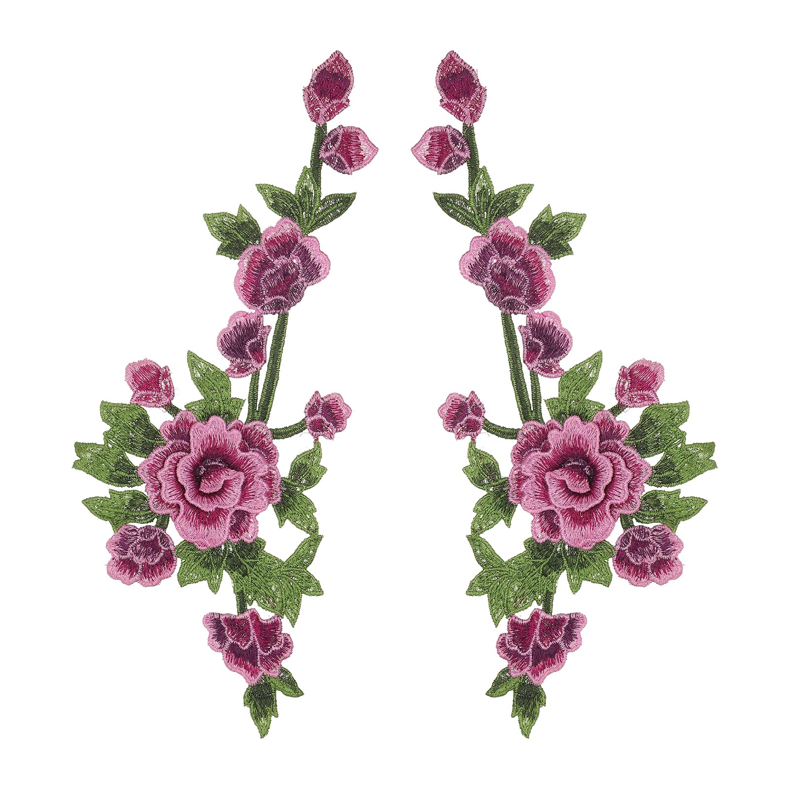 sourcing map 1Pair Peony Flowers Embroidery Patches, 13.8" Sew/Iron on Patches Floral Flower Appliques Embellishments for Clothes Dress Jackets Bags DIY Crafts Sew Making, Purple Red