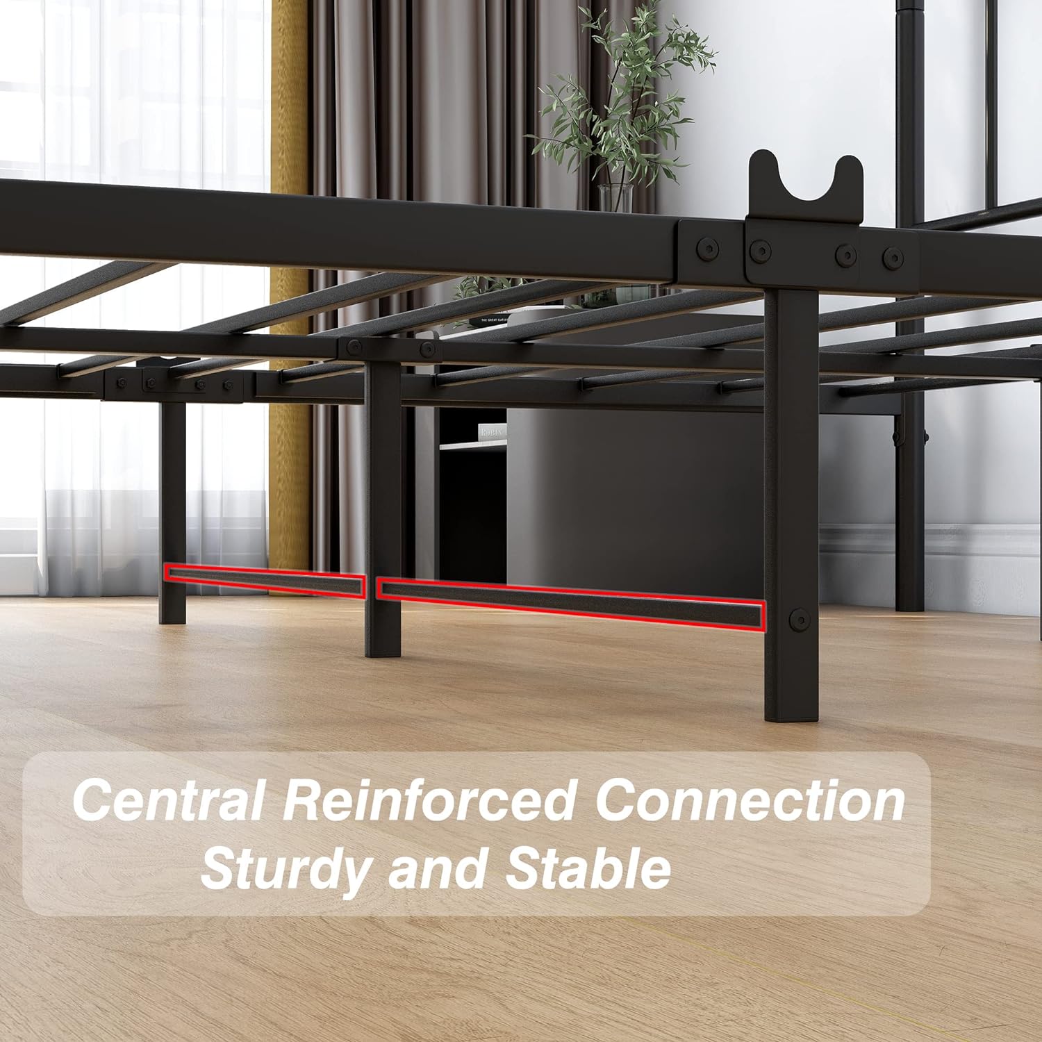 DUMEE Queen Bed Frame with Headboard and Storage No Box Spring Needed Metal Platform Bed Frame Queen Size with Bed Slats Support,Textured Black - Image 6