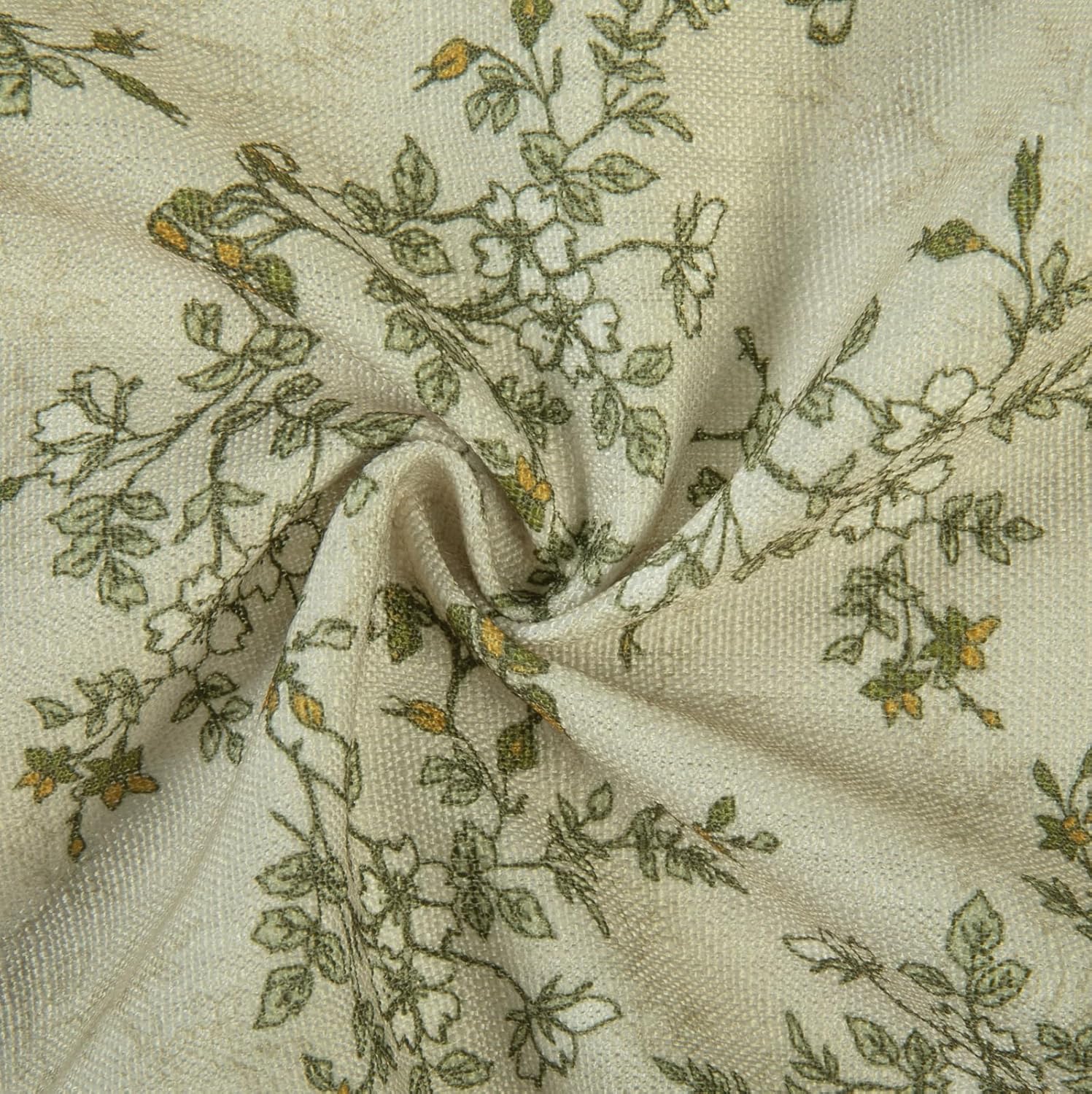 TWOPAGES Pinch Pleat Floral Curtain 96 Inch Long Light Filtering Privacy Drape Linen Textured Printed Curtain for Kitchen Bathroom (Porcelain, 26W x 96L Inches, 1 Panel)