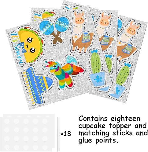 Miniatura 3 de 18 piezas de purpurina azul It's Senor Cute Taco Bout Postre Cupcake Topper Mexicano Delicioso Comida Fiesta Festival Temático Suministros