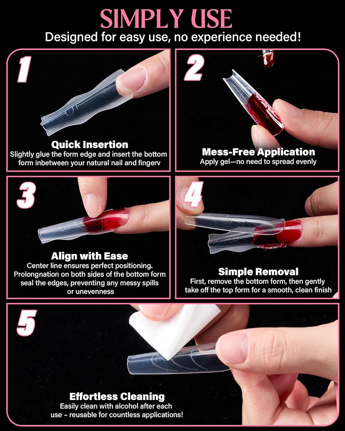 Sandwich Nail Dual Form Kit - 360 PCS Coffin & Almond Dual Forms for Nail Extensions, 15 Sizes, Reusable Plastic Forms for Polygel, Acrylic, Builder Gel - Perfect for DIY & Salon Use