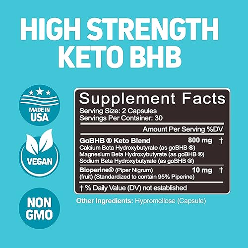 Vista 2 de Herbtonics Keto BHB + BioPerine Keto Píldoras - Cetonas exógenas para apoyo a la cetosis, control de peso, apoyo GLP-1, energía y enfoque mental