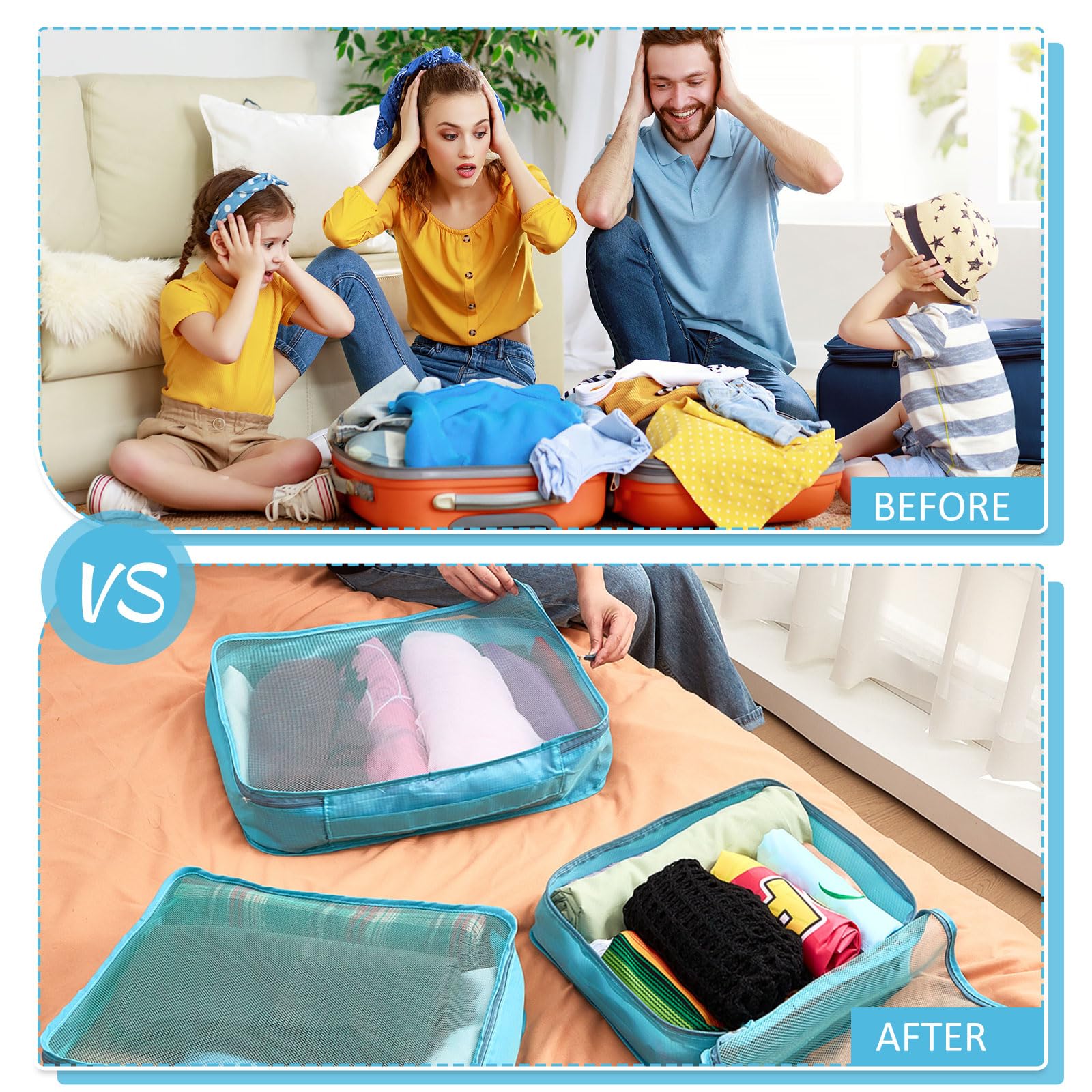 Silkfly 12 cubi da imballaggio per valigie da viaggio, borse da viaggio, organizer in rete per escursionismo, campeggio, zaino in spalla, accessori per vestiti (azzurro, XL)