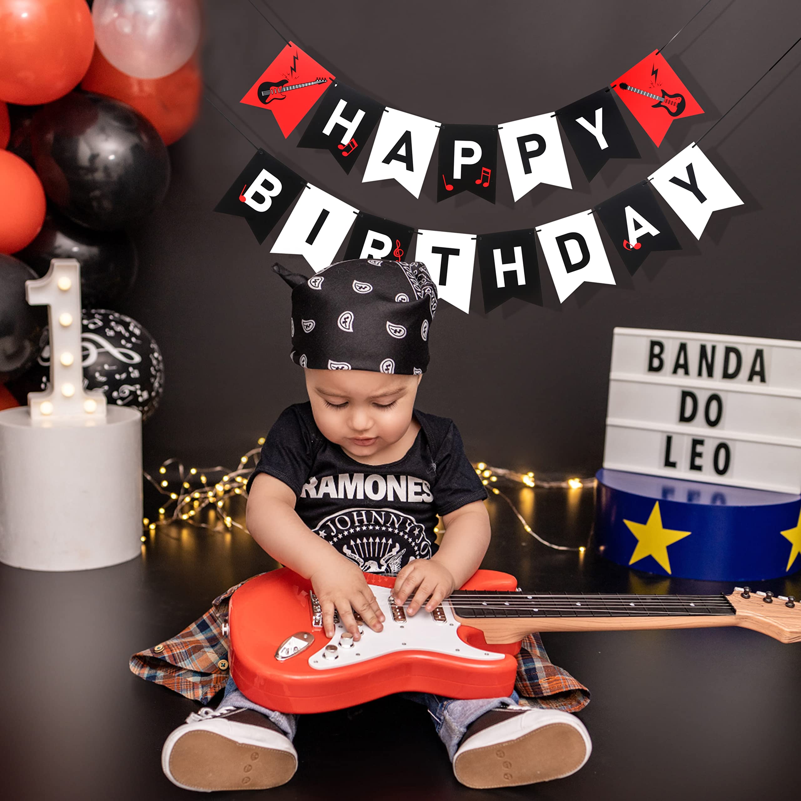Rock N Roll Happy Birthday-Banner – 1800 X 1200 Mm, Polyester, Mit Seilen, Für Musik-Partys