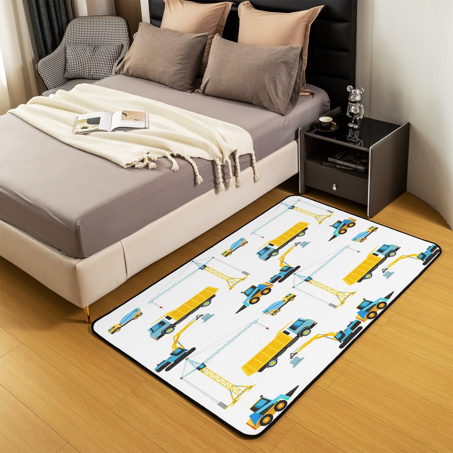 Tappeto per bambini con escavatore, 150 x 200 cm, per veicoli da costruzione, tappeti per soggiorno, per ragazzi, ragazze, adolescenti, decorazione per auto, set di tappeti decorativi per trattore, t