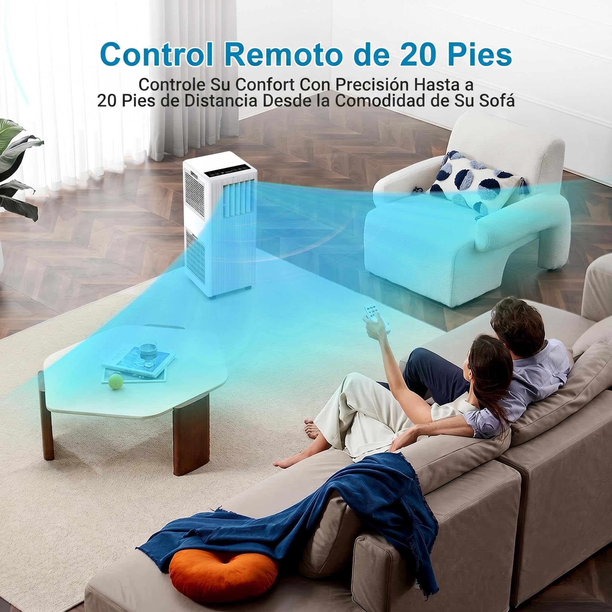 Aire acondicionado portátil 9000BTU - 2.6KW/9000 frigorías - Bajo consumo energético - Pantalla LED, 4 modos, 2 velocidades de ventilador(con mando a distancia) - 25-28 m² - temporizador de 24 horas