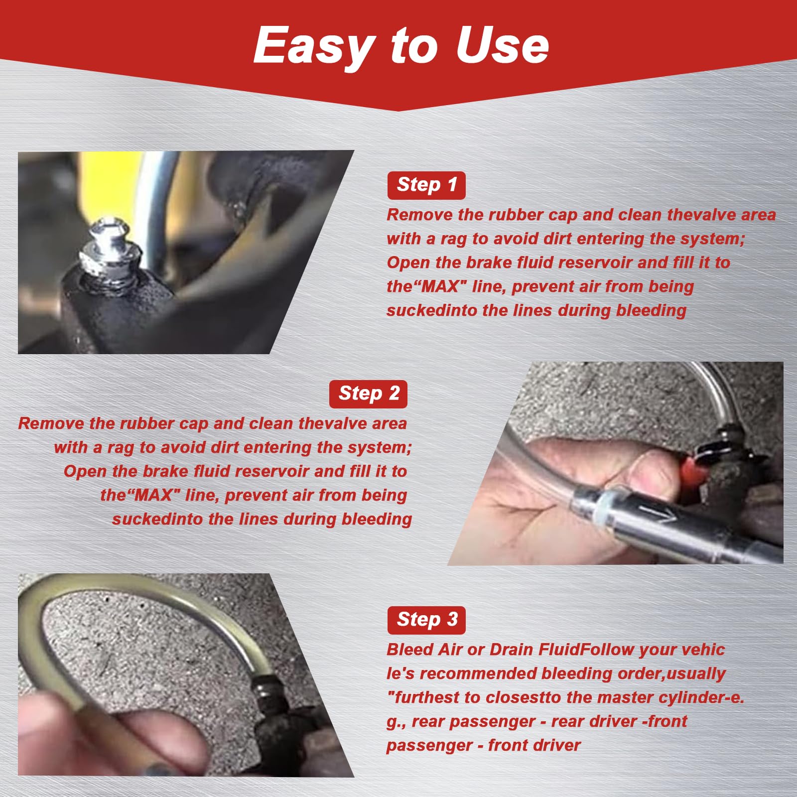 Kit Spurgo Freni Moto, Spurgo Freni Auto con Valvola di Non Ritorno, Attrezzo Sanguinamento Idraulico Liquido per Impianto Frenante Motocicletta/Auto, Kit per Sanguinamento Freni ad Uso