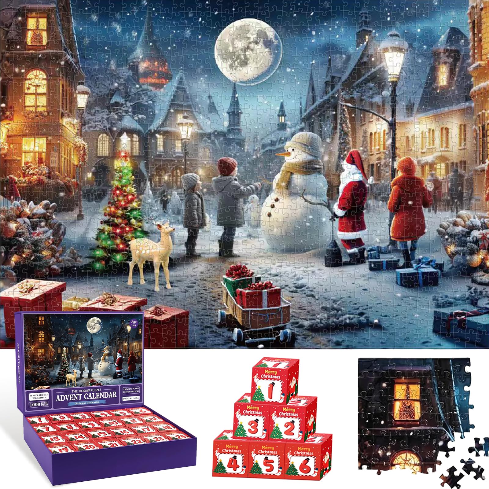 WHJSG Advent Calendar Christmas Jigsaw Puzzle (Christmas flower moon night)