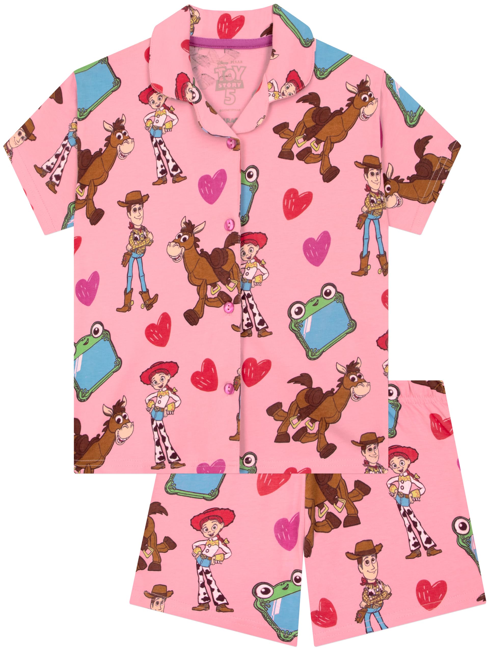 Disney Toy Story Pyjamas, Jessie, Woody, Bullseye & Lilypad Girls Pyjamas, Short Sleeve Girls Pjs Set, Age 4-5 Years Pink