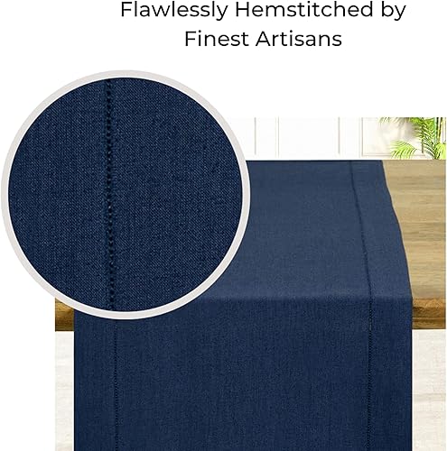 Miniatura 3 de D'Moksha Homes Camino de mesa de lino azul marino de 108 pulgadas de largo, camino de mesa de lino 100% puro con diamantes de 14 x 108 pulgadas,