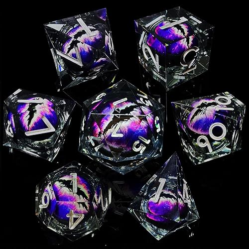 Miniatura 2 de HAOMEJA D&D - Juego de dados de resina para DND, 7 piezas de resina de borde afilado con bolsa de dados de ojo de dragón, dados poliédricos de