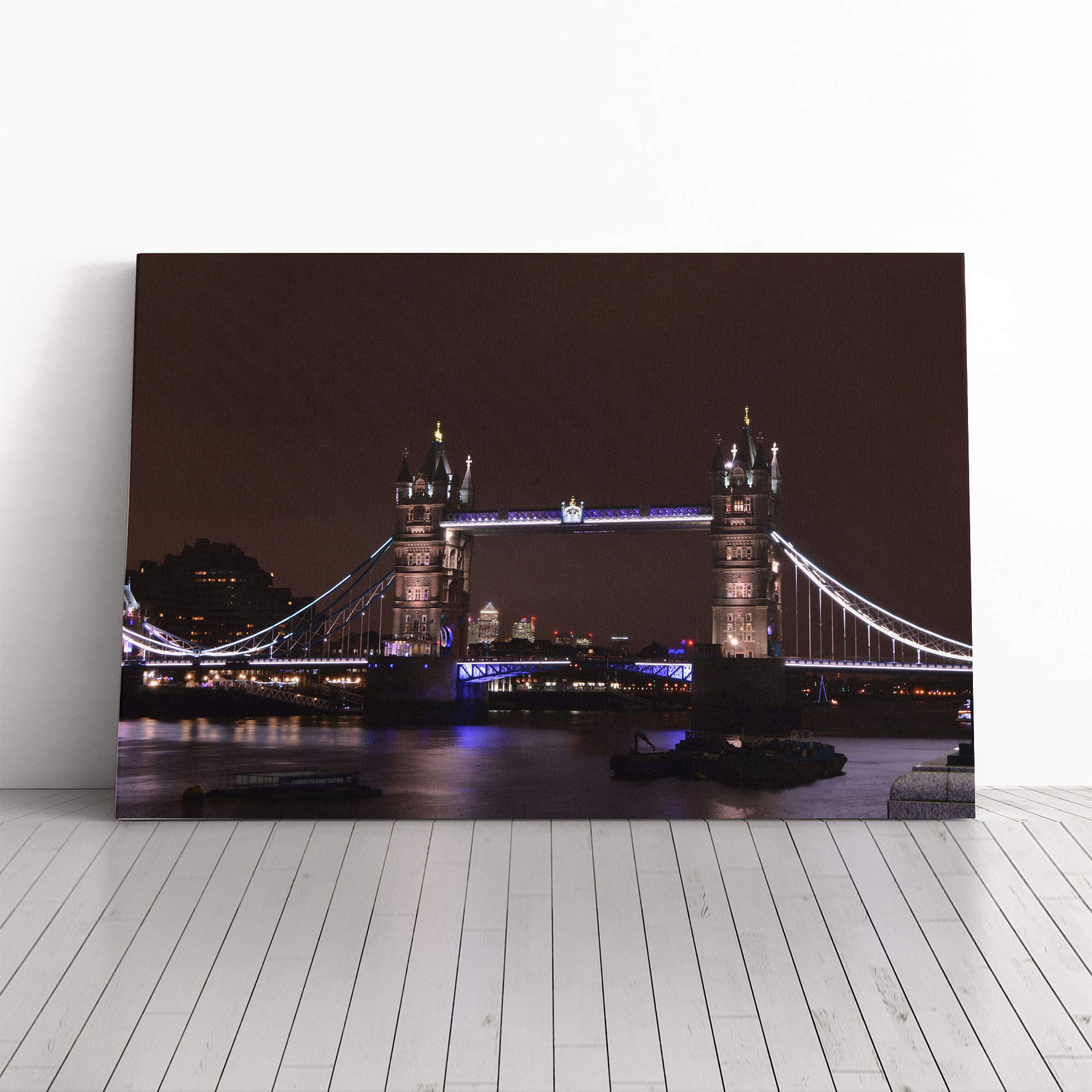 London Bridge at Night Canvas Print | Gallery Wrapped 30mm Frame Wall Art | 30x20 inches | Ready to Hang | Modern Cityscape Picture | Living Room Bedroom Lounge Office