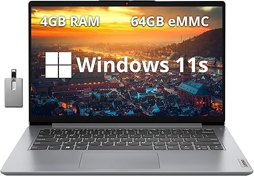 Laptop Lenovo Ideapad 1i 2022 HD de 14 pulgadas, procesador Intel Celeron N4020, 4 GB de RAM, memoria flash eMMC de 64 GB, gráficos Intel HD 500,